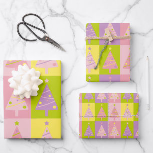 Cute Pink Christmas Trees Wrapping Paper Sheets