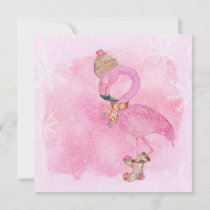 Cute Pink Christmas Winter Flamingo Bird Holiday Card
