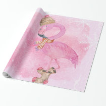 Cute Pink Christmas Winter Flamingo Bird Wrapping Paper