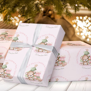 Cute Pink Christmas wrapping paper Name Baby Girl
