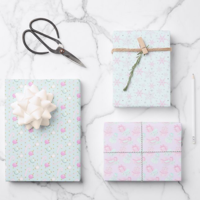 Cute Pink Christmas Wrapping Paper Sheets (Front)