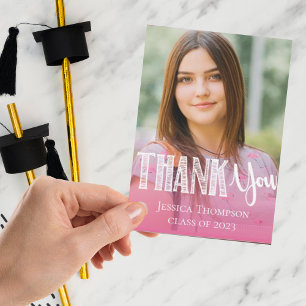 Cute Pink Class of 2026 Graduation Photo Thank you Postcard