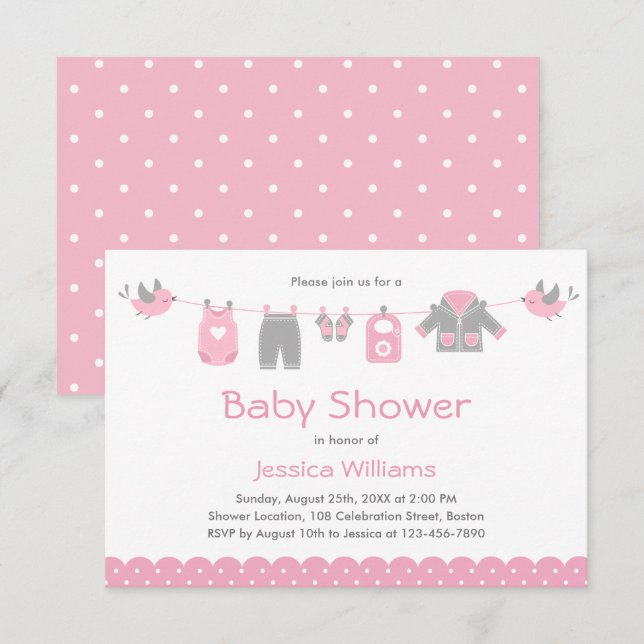 Cute Pink Clothes | Girl Baby Shower Invitation (Front/Back)