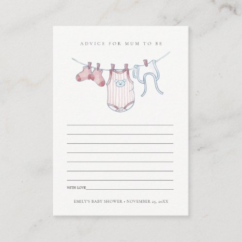 Cute Pink Clothesline Advice for Mum Baby Shower Enclosure Card