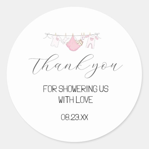 Cute Pink Clothesline Baby Shower Thank You Favor  Classic Round Sticker