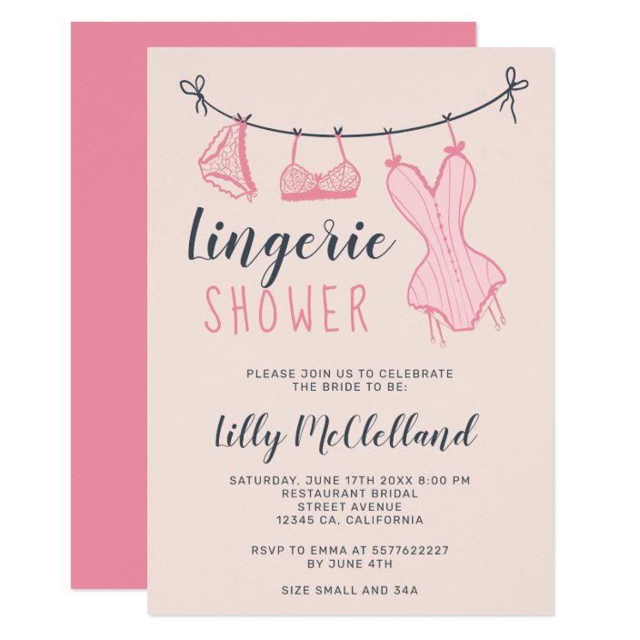 Cute pink clothesline chic lingerie bridal shower invitation