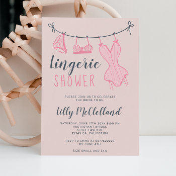 Cute Pink Clothesline Chic Lingerie Bridal Shower Invitation by girly_trend at Zazzle