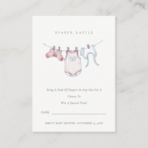 Cute Pink Clothesline Diaper Raffle Baby Shower Enclosure Card