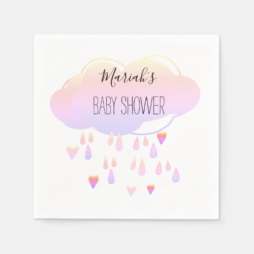 Cute Pink Cloud And Raindrops Girl Baby Shower Napkins