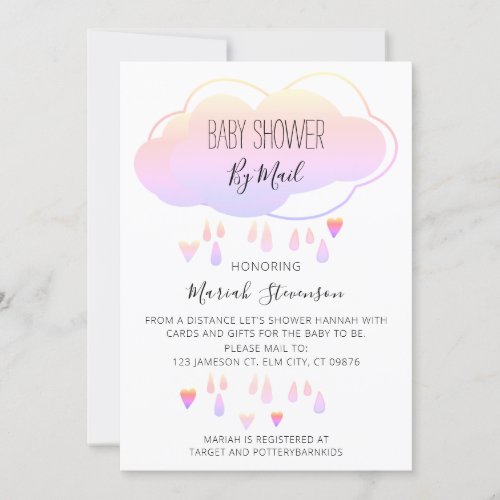 Cute Pink Cloud Boho Girl Baby Shower By Mail Invitation