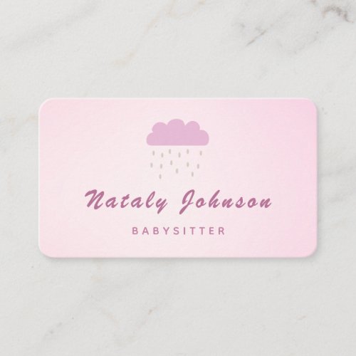 Cute Pink Cloud Rain Babysitter Nanny Minimalist  Business Card