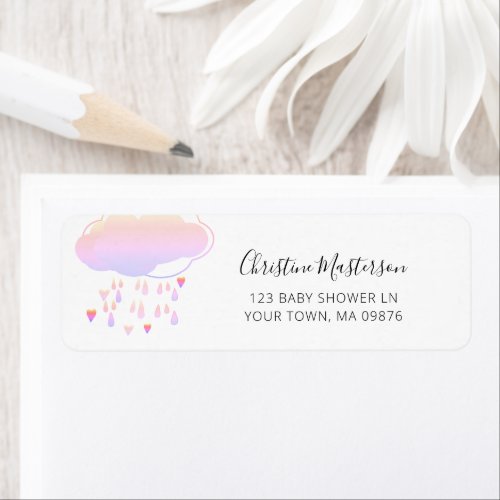 Cute Pink Cloud Raindrops Girl Baby Shower Label