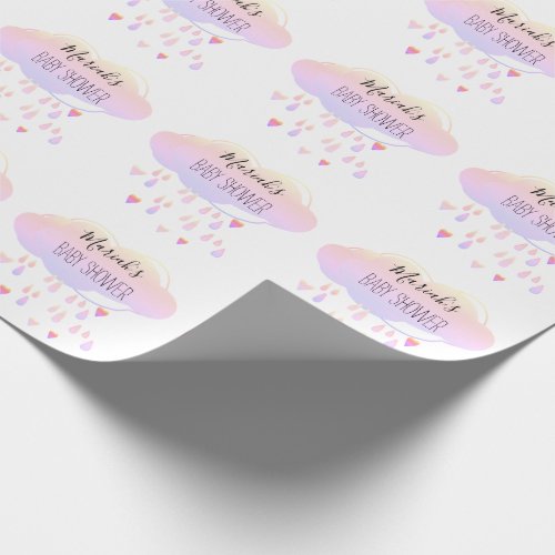 Cute Pink Cloud Raindrops Pattern Girl Baby Shower Wrapping Paper