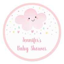 Cute Pink Cloud Stars Baby Shower Classic Round Sticker