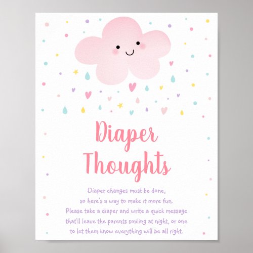 Cute Pink Cloud Stars Baby Shower Diaper Thoughts Poster