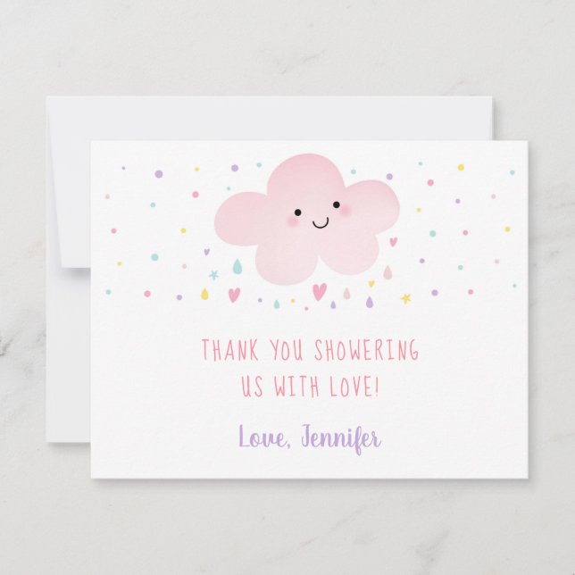 Cute Pink Cloud Stars Baby Shower Thank You Card (Front)