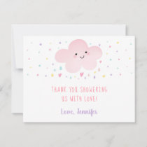 Cute Pink Cloud Stars Baby Shower Thank You Card