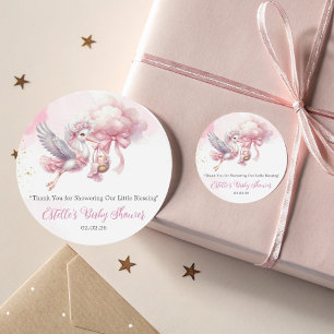 Cute Pink Cloud Stork Baby Girl Shower Sticker