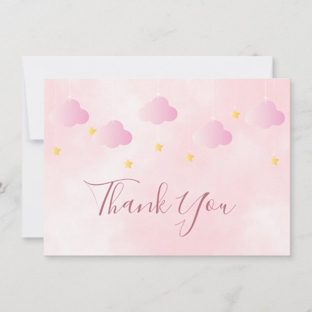 Cute Pink Clouds Gold Stars Thank You (Front)