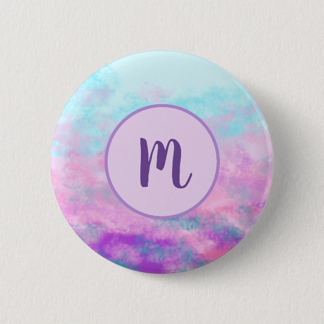 Cute Pink Clouds Monogram Button (Front)