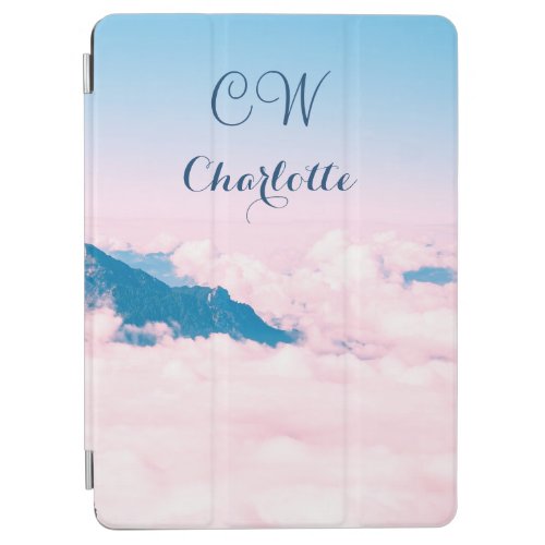 Cute Pink Clouds Mountains Personalize Monogram iPad Air Cover