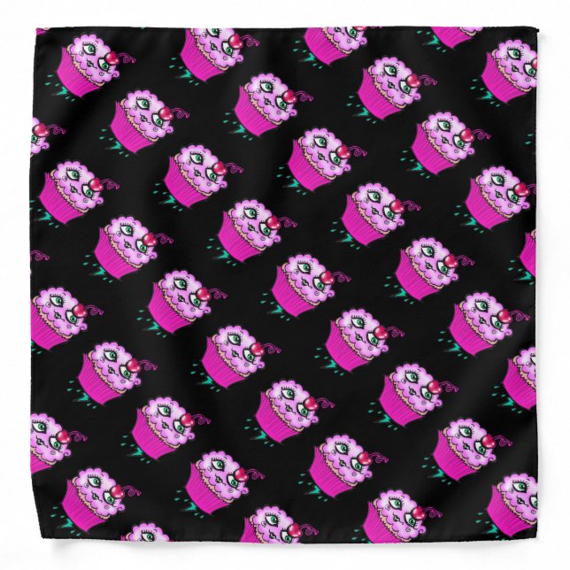 Cute Pink Cloudy Cupcake Bandanna (Front)