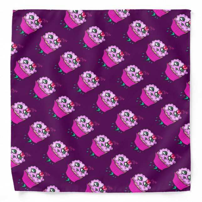 Cute Pink Cloudy Cupcake Bandanna (Front)