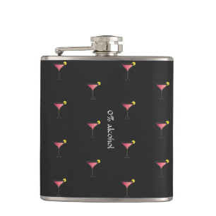 Cute Pink Cocktail Pattern Custom Text Black Flask