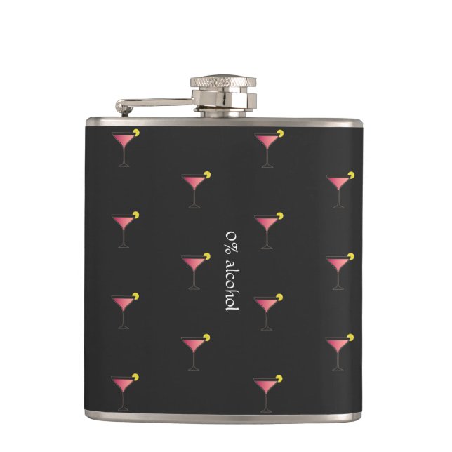 Cute Pink Cocktail Pattern Custom Text Black Flask (Front)