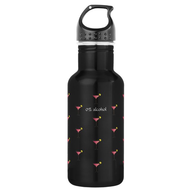 Cute Pink Cocktail Pattern Custom Text Black Stainless Steel Water Bottle (Front)