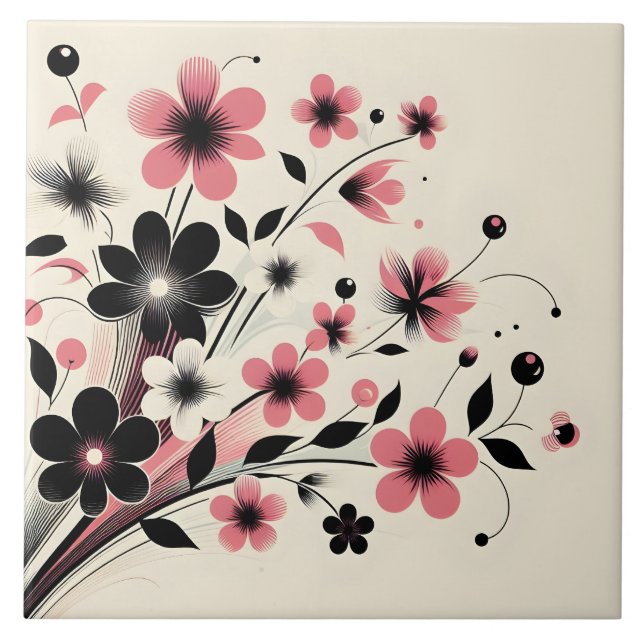 Cute pink color pop flower  ceramic tile (Front)