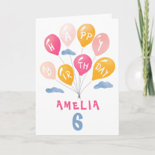 Cute Pink Colorful Balloons Girl Birthday Card
