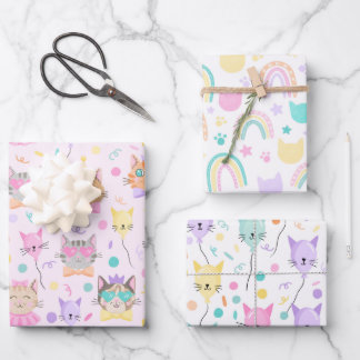 Cute Pink Colorful Kitten Kitty Cat Lover Pattern Wrapping Paper Sheets