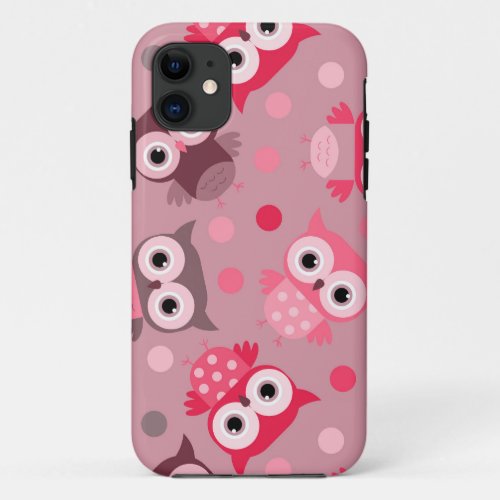 Cute pink colorful owl pattern iPhone 11 case