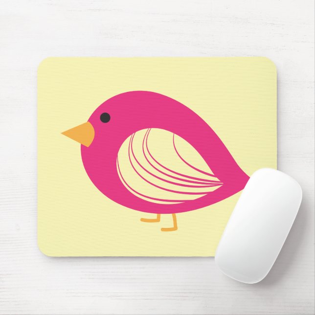 Cute pink colorful quirky birds mouse pad (With Mouse)