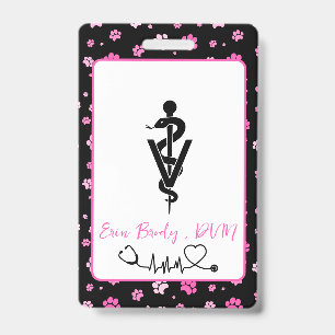 Cute Pink Colorful Veterinarian Doctor Name Badge