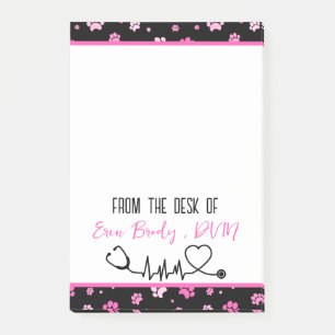 Cute Pink Colorful Veterinarian Doctor Name Post-it Notes