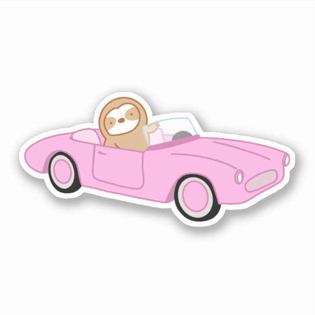 Cute Pink Convertible Sloth Sticker (Front)