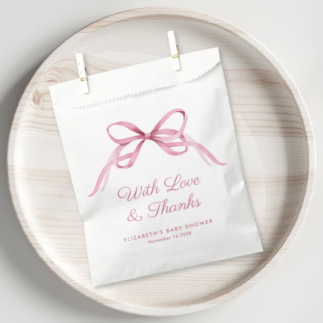Cute Pink Coquette Bow Baby Girl Shower Thank You Favor Bag (Creator Uploaded)