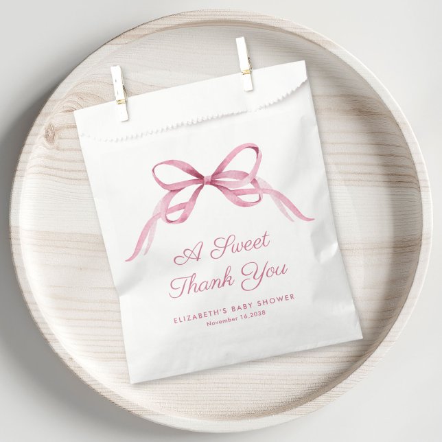 Cute Pink Coquette Bow Baby Girl Shower Thank You Favor Bag (Creator Uploaded)