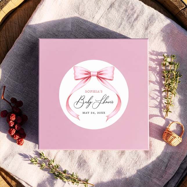 Cute Pink Coquette Bow Baby Shower Classic Round Sticker (Creator Uploaded)