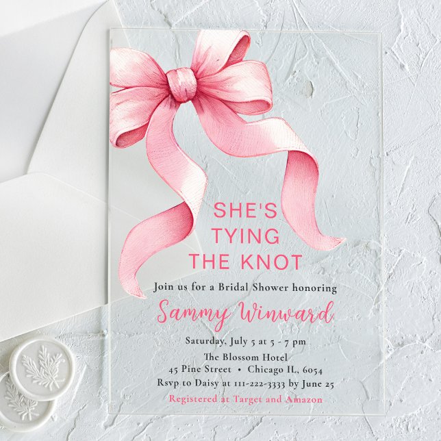 Cute Pink Coquette Bow Bridal Shower Acrylic Invitations (Creator Uploaded)