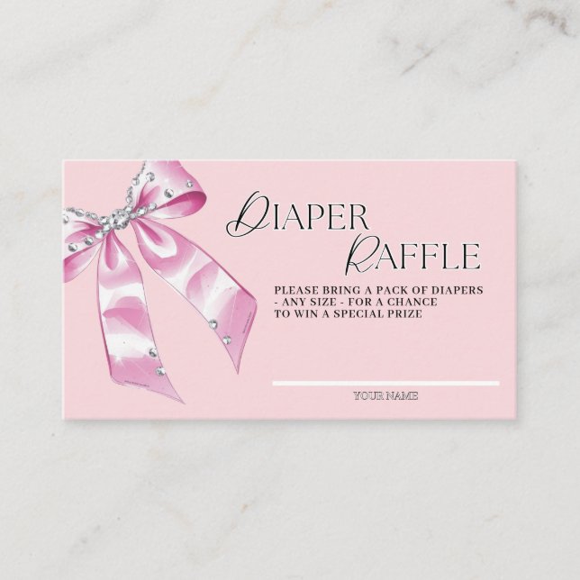 Cute Pink Coquette Bow Diaper Raffle  Enclosure Card (Front)