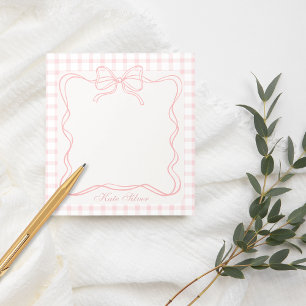 Cute Pink Coquette Bow Gingham Personalized Name Notepad