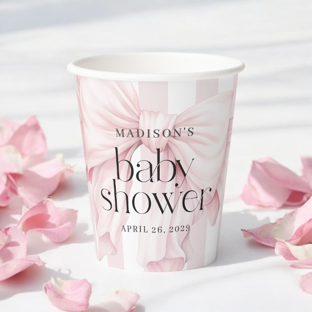 Cute Pink Coquette Bow Girl Baby Shower Paper Cups (Creator Uploaded)