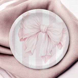 Cute Pink Coquette Bow Girl Baby Shower Paper Plates