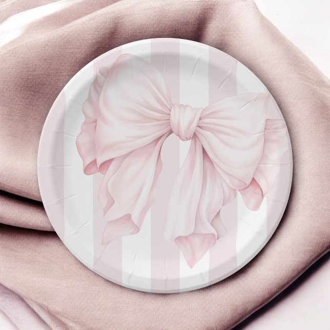 Cute Pink Coquette Bow Girl Baby Shower Paper Plates (Creator Uploaded)