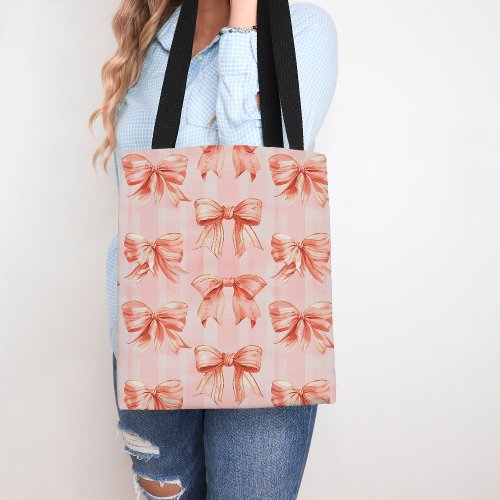 Cute Pink Coquette Bow Grandma Chic Tote Bag