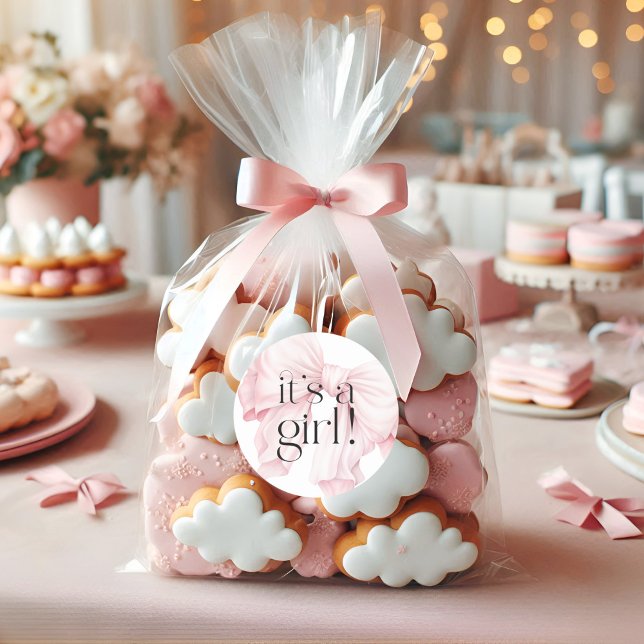 Cute Pink Coquette Bow It's a Girl Classic Round Sticker (Creator Uploaded)