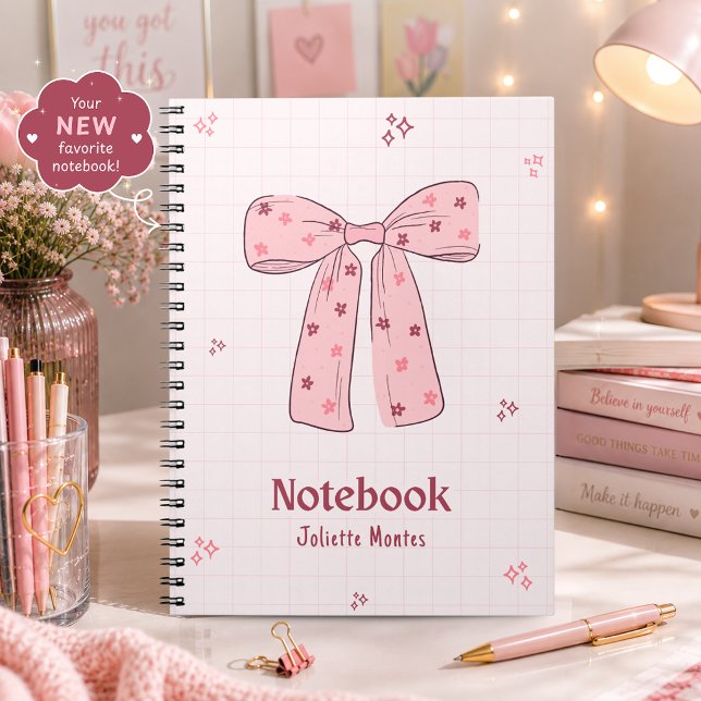 Cute Pink Coquette Bow Notebook (Cute-Pink-Coquette-Bow-Notebook)